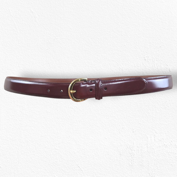 1980s Vintage Coach Solid Brass Buckle Belt 42” Mahogany Leather Classic Belt